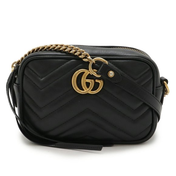 GUCCI Black Leather GG Marmont Shoulder Bag - Picture 1 of 10